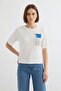 Women's Round Neck Basic Printed Blue T-Shirt - 2