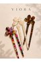 Premium Series Imported Bone Acetate French Bun Hairpin with Floral Detail and Stone in the Center 15-16 cm - 2