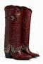 Burgundy Matte Leather Trok Detail Buckle Western Boots - 2