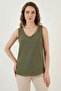 Women's V-Neck Zero Sleeve Khaki Blouse - 6