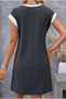 Women's Short-Sleeved Round Neck Contrast Cuff Detailed Janjan Crepe Dress with an Elegant and Stylish Look |   Summer and Comfortable Dress - 2
