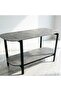 Round Edge Marble Pattern Double Tier Sofa Console Table - 2