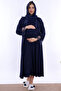 Effortt Maternity and Postpartum Nightgown Set with Soft Texture, Breastfeeding Feature, and Hijab - Navy Blue - 2