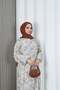 Women's Modal Fabric Shawl Patterned Hijab Half Placket Buttoned Summer Dress Cream Hnt2131 - 2