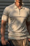 Men's Striped Zippered Cream Polo Neck T-Shirt - 5