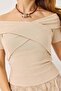 Cross Cut Madonna Collar Low-Cut Blouse Cream - 5