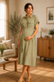Myra5863 – Natural Muslin Summer Shirt Maternity Dress - Light Green