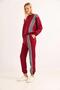 Women's striped embroidered three-thread tracksuit set in burgundy - 4