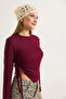Women's asymmetrical blouse with side ruching - burgundy - 3