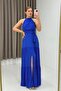 Slit tie waist speckle pattern dress Cobalt - 3