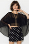 Women's Black Boat Neck Bat Sleeve Transparent Chiffon Blouse Db261015 60286363 - 4