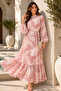 Balon Kol Printed Hijab Dress A3008 Pink