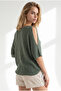 Women's Khaki Sleeveless Mercerized Knitwear Blouse Blz-19003403 - 5