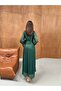 Women's Gathered Detailed Cuff Belted Yoryo Fabric Invitation Wedding Graduation Evening Dress - 3