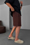 Men's Brown Lightweight Casual Linen Muslin Shorts with Double Cuffs and Back Pockets - 3