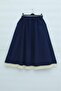 Elastic Waist Lace Pocketed Poplin Skirt - Navy Blue - 4