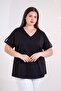Women's Plus Size V-Neck Blouse with Sleeve Epaulettes - 2