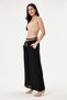 Women's Black Italian 100% Linen Belted Elastic Waist Wide Leg Palazzo Trousers Size 38 - 42 - 2