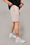 Men's Beige Pique Fabric Relaxed Fit Double Leg Pocket Bermuda Shorts - 3