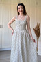 Polka Dot Strappy Flared Midi White Dress - 4