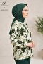 Women's Floral Patterned Crew Neck Lace-Up Woven Viscose Blouse - 2