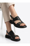 Genuine Leather Black Stylish and Comfortable Buckle Women's Sandals - 6