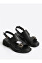 Genuine Leather Black Stylish and Comfortable Buckle Women's Sandals - 5