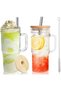 2PCS Glass Cups with Bamboo Lids and Straws, 24oz Tumbler With Handle, Drinking Glass Cups Sets for Iced Coffee, Smoothie Cup, Juices, Tumbler Tea Cup, Clear Water Cups, Travel Mug With Cleaning Brush