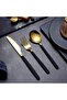Flatware Cutlery Set, Royal 4 Piece Matte Black Gold Stainless Steel Tableware Sets for 1 Including Forks Spoons Knives, Camping Silverware Travel Utensils Set Cutlery (Black Gold) - 3