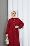 Half Pat Buttoned Waist Tie Ayrobin Dress Claret Red Hnt85451 - 7