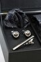 Black Men's Gift Box - Tie with Handkerchief, Cufflinks, Tie Clip Kmk254 - 2