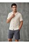 Men's Summer Short Sleeve Shirt Shorts Set Bebe Beige-Grey - 3