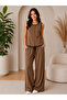 Women's Stylish and Comfortable Cut Button Detailed Sleeveless Linen Vest and Trousers Two-Piece Set