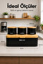 Rectangular Metal Bread Box with Wooden Lid and Set of 3 Round Tea, Coffee, and Sugar Storage Containers Black - 3