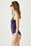 Square Neck Gathered Swimsuit 4102 Purple - 3