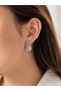 Women's Silver Earrings with Steel Zircon Stone and Ball Detail - 2