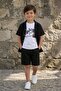 Black Short Sleeve Shirt, Printed T-Shirt, Boy's Shorts, 3-Piece Set 24593 - 3