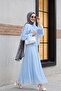 Tulle Modal Set with Tie Collar and Ruffled Front - Baby Blue - 4
