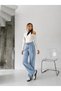 Belted Striped Ice Cream Color Palazzo Jeans/Denim Pants - 4