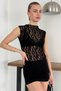 Women's Lace Transparent Blouse Half-Throat Sleeveless Mesh Detailed Stylish Crop Top Party and Night Combination Blouse