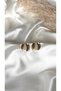 Women's Gold Color Pearlescent Round Earrings - 4