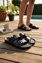 Double Buckle Eva Slippers - Lightweight Waterproof Sea Pool Slippers Black - 2