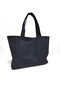 Navy Blue Solid Color Denim Checkered Lined Shoulder Bag (with Makeup Bag as a Gift) - 5
