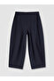 Navy Blue Elastic Waist Striped Women's Trousers - 6
