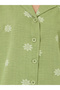 Green Floral Print Resort Collar Shirt and Pants Modest Set - 4