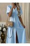 Linen Fabric Balloon Sleeve Button Detailed Maxi Dress - 3