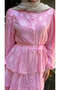 Women's Embroidered Layered Flounce Waist Tie Suit Pink - 6