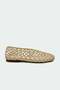 Tayon Knitted Detailed Genuine Leather Women's Gold Flat Ballerinas