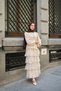 Women's Embroidered Layered Flounce Waist Tie Suit Cream - 5