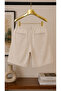 Men's 100% Cotton Linen Textured Lace-Up Elastic Waist Summer Shorts Beige - 4